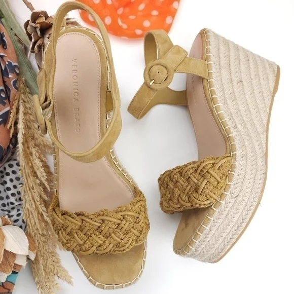New Veronica Beard Mustard Tan Reema Platform Espadrille Sandals Size 10 - Picture 2 of 14